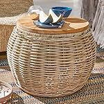 Loberon Beistelltisch Sartrouville Rattan & Teakholz
