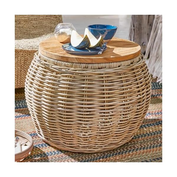 Loberon Beistelltisch Sartrouville Rattan & Teakholz