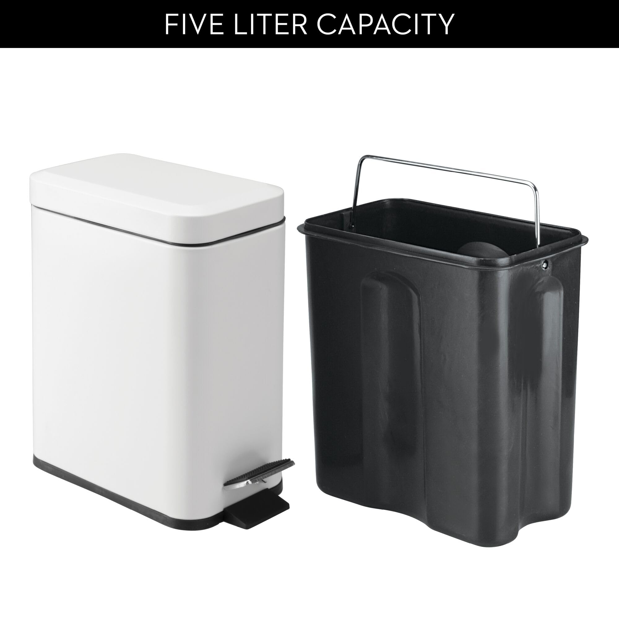 iDesign Rechteckiger Badezimmer-Mülleimer, rechteckig, 5 l, M2, Weiß, 2 Stück