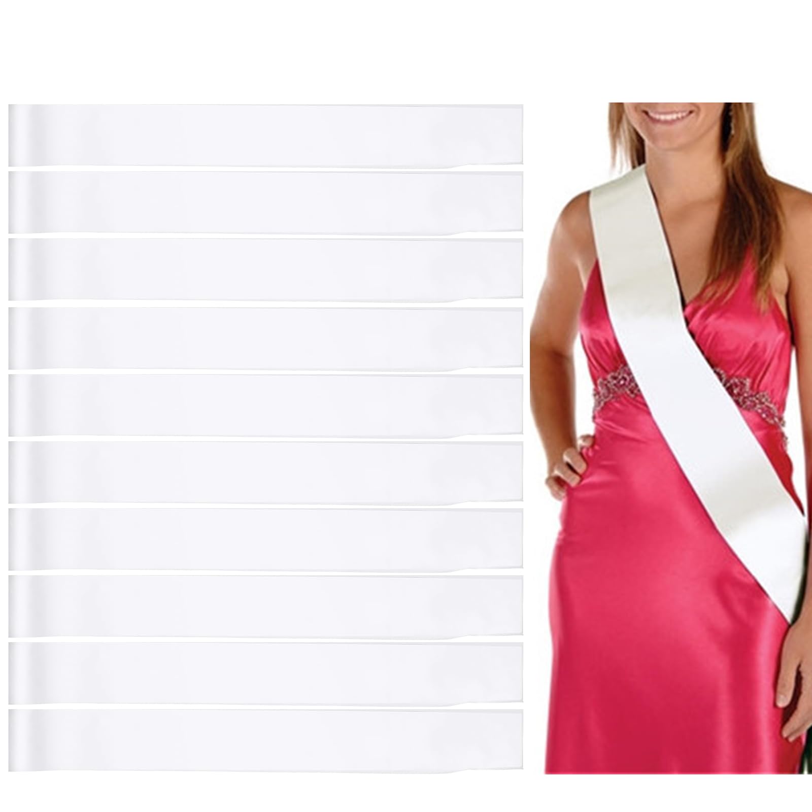 9 Fasce In Raso Bianco - 160x9.5 Cm, Per Fai Da Te, Matrimoni E Feste - Foto 9