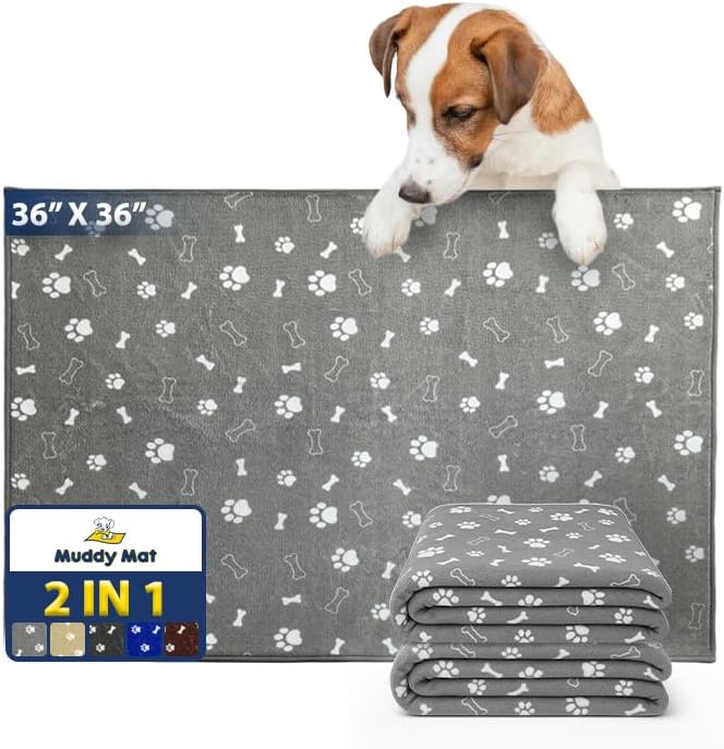 Muddy Mat® Washable Pee Pads for Dogs, Super Absorbent Reusable Puppy Pads–100% Waterproof Pee & Potty Training Pads for Pets, Non-Slip Dog Pads for Crates, Playpens and Floors - 2 Pack, Grey 36"x36"