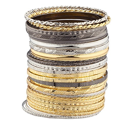 Lux Accessories Mixed Metal Textured Multiple Aztec Bangle Set
