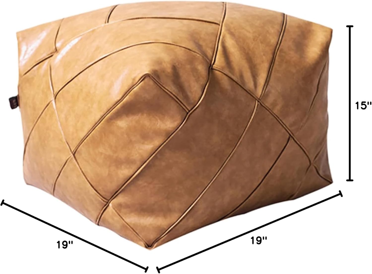Modern Square Bean Bag Chair Footrest Pouf Cover Storage Solution Pleather Unstuffed Moroccan Pouffe Khaki 48x48x38cm (19x19x15inch)