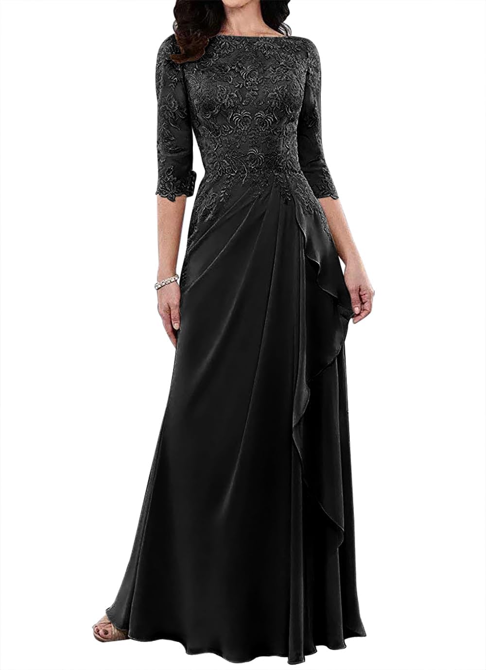Mother of The Bride Dresses for Wedding 3/4 Sleeve Lace Applique Ruffles Evening Formal Dresses - Amazon product rated Grade B