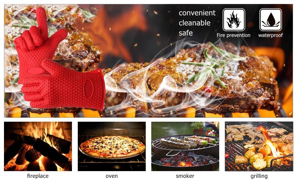MEZON Multipurpose Silicone Anti-Scald Glove Microwave Oven Mitts Pot Holder Heat Proof Resistant Cooking Baking Hand Safety Gloves - 1 Pair (Multi Color) 3