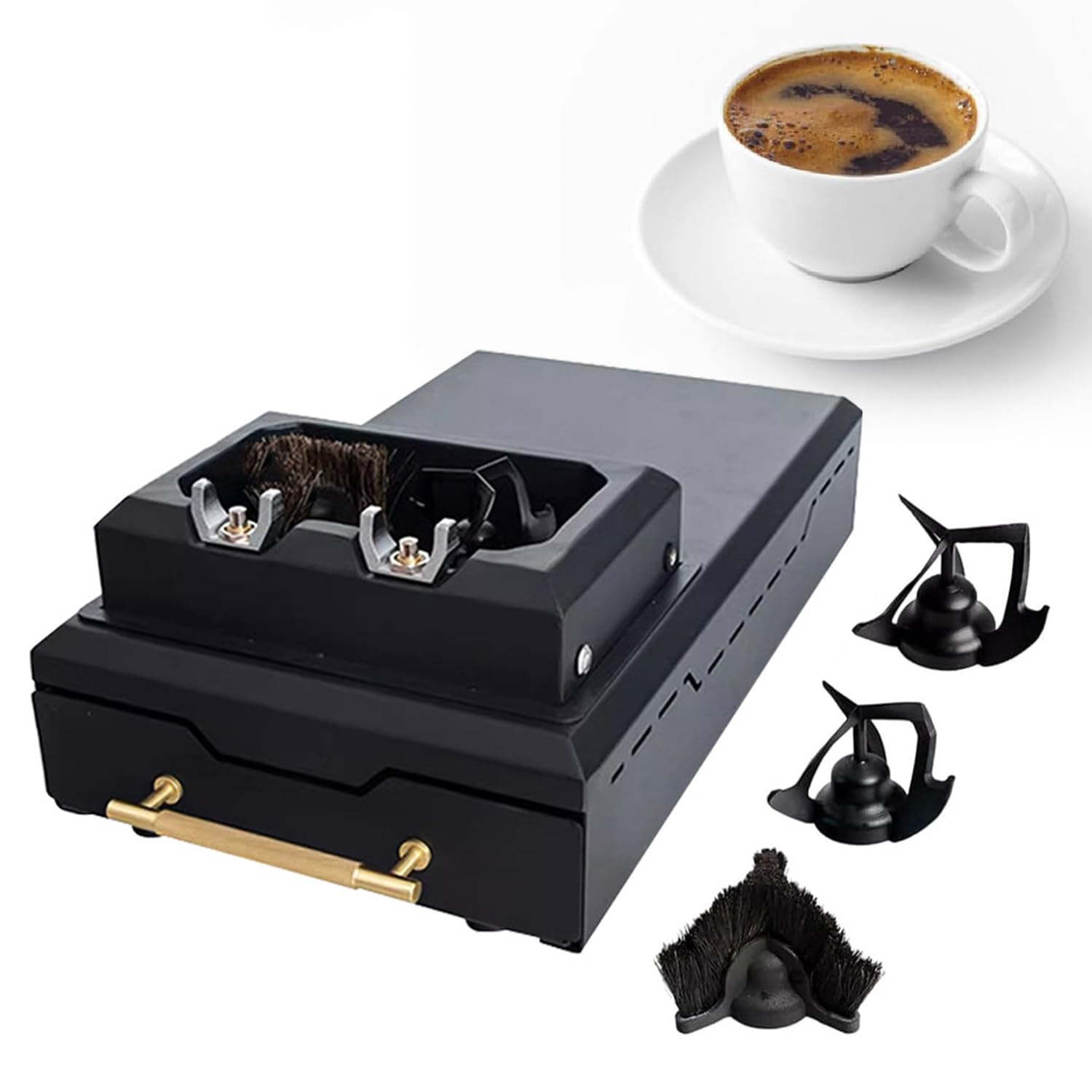 Pulitore Elettrico per Fondi di caffè, Kit di Pulizia Portafiltro per caffè da 300 Giri/min, con 2 Raschietti 1 Testina, Design Rimovibile, per Portafiltri da 58 Mm