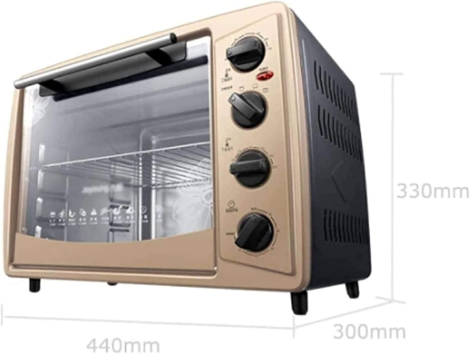 Tabletop Electric Oven 30L Mini Oven Circulating Air Function Timer Double Glass Door Top and Bottom Heat 100-220°C Temperature Adjust Aesthetic and l