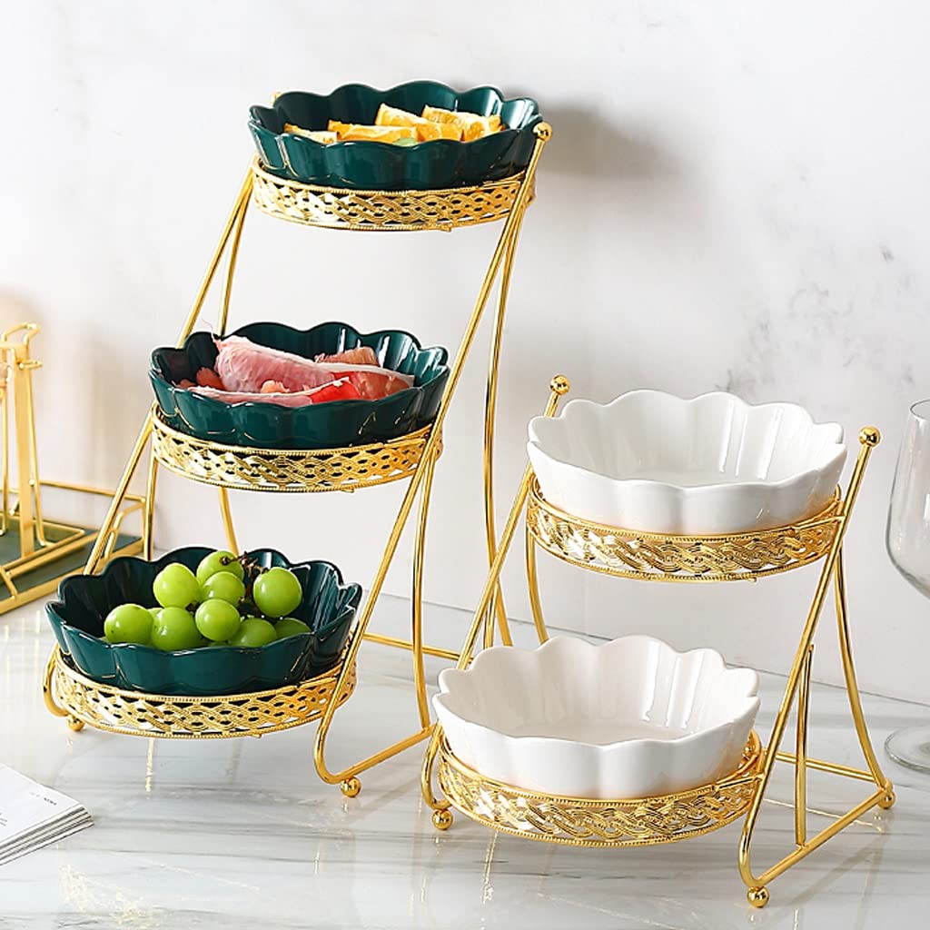 Fruttiera A 3 Ripiani In Ceramica E Legno Naturale – Portafrutta Impilabile Viola E Blu – Cesto Per Frutta E Verdura Da Cucina E Ristorante