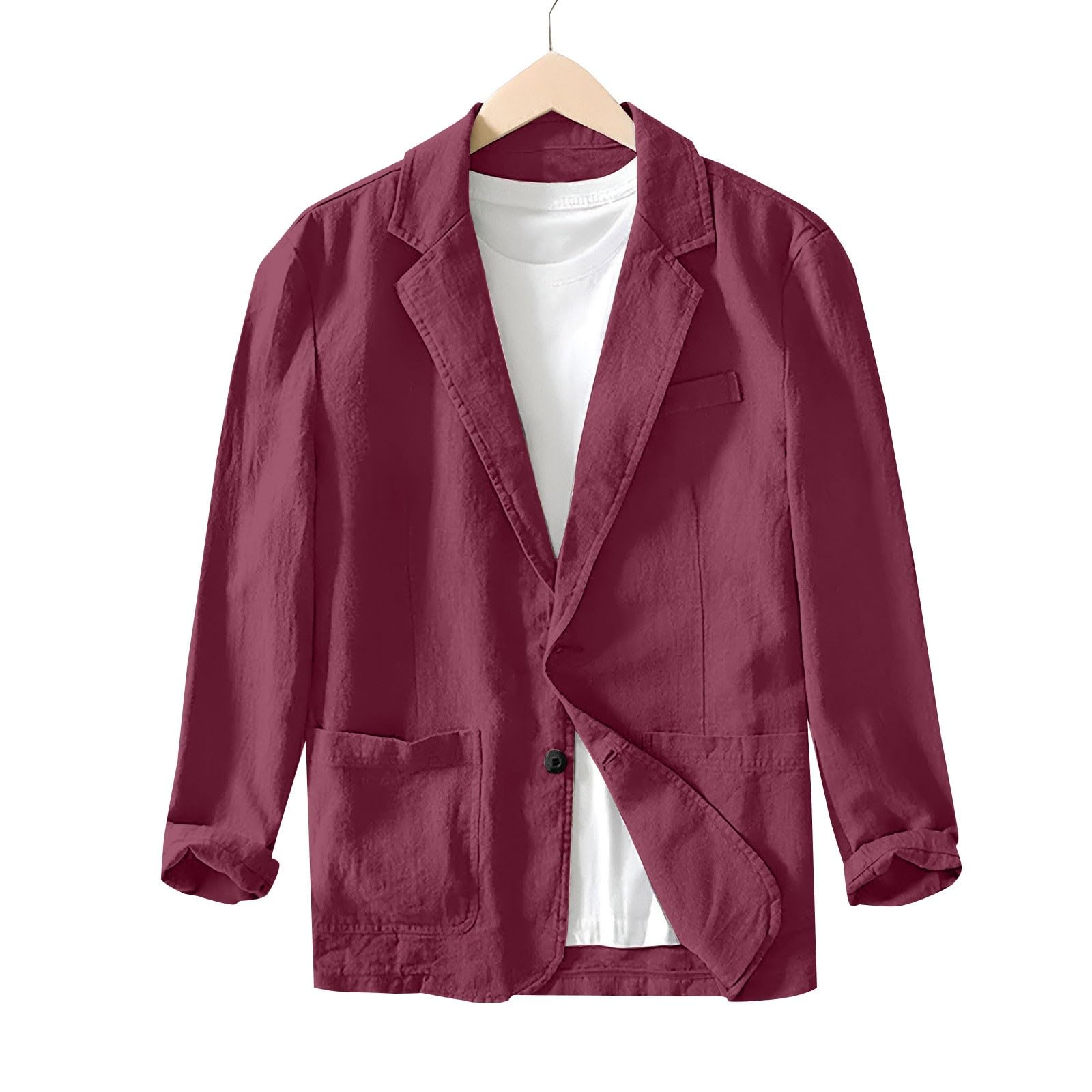Veste d'été en lin pour homme - Blazer décontracté en coton et lin avec deux boutons - Veste simple et décontractée - Veste de costume pour les loisirs - Veste de transition pour homme - Coupe droite