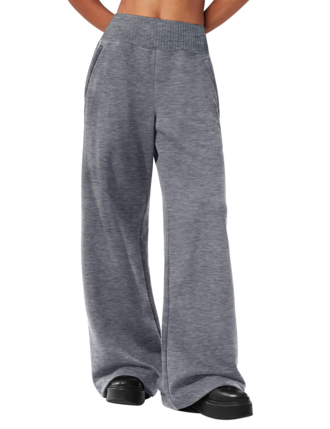 HeSaYep Womens Wide Leg Sweatpants 2025 Ribbed High Waist Straight Leg Baggy Sweat Pants with 4 Pockets