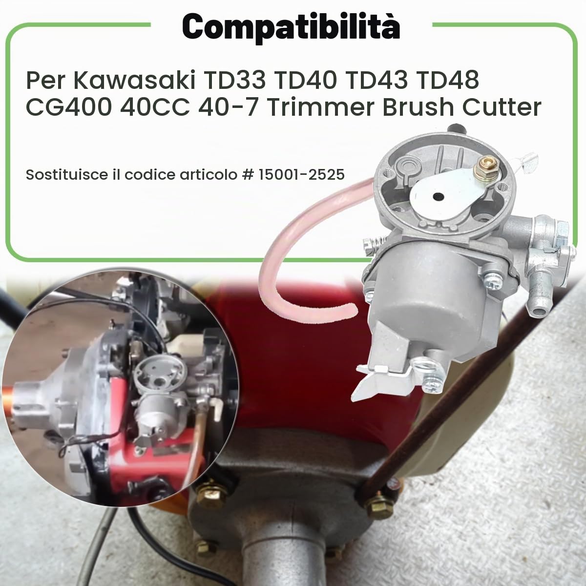 ZAMDOE Kit di revisione del carburatore TD33 da 30 mm, Galleggiante AY, per Kawasaki TD33 TD40 TD43 TD48 CG400 40CC 40-7 decespugliatore per 15001-2525, con Spazzola per la Pulizia delle Candele