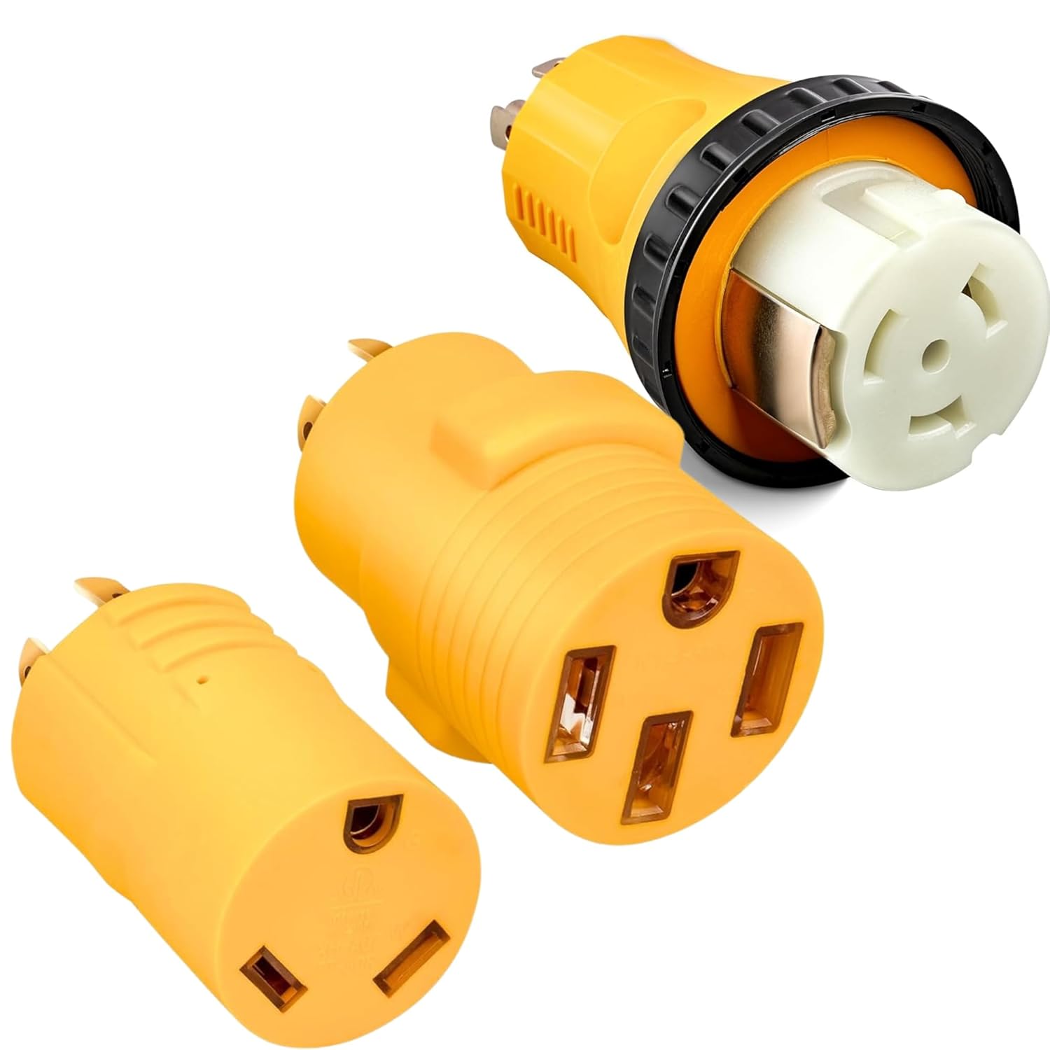 MECMO L14-30P to SS2-50R 14-50R TT-30R 30 Amp RV Generator Adapter, 4 Prong 30A L14-30P Locking Male 125/250 Generator Plug to 30Amp RV & 50Amp Twist Lovk RV & 50 Amp RV/EV Charger