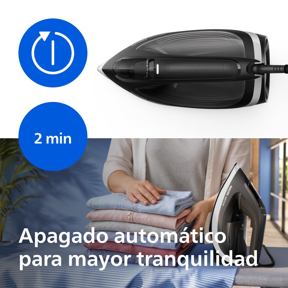 Philips Serie 6000 Plancha de Vapor con tecnología OptimalTEMP, 190g golpe, 45g continuo, suela SteamGlide Plus, antigoteo y apagado automático (DST6120/80)