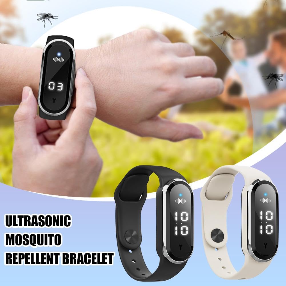 Braccialetto repellente per zanzare a ultrasuoni, durata della batteria di 150 ore, orologio con cinturino regolabile in silicone, impermeabile, per esterni, anti zanzare, per bambini e adulti (nero)