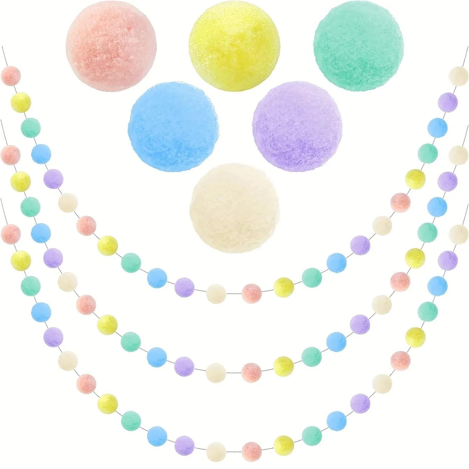 3 Stück 2 m bunte Pom-Pom-Hängeornamente Für Die Dekorationen | Filzkugel-Girlande for Zimmer, Heimdekoration, Basteln