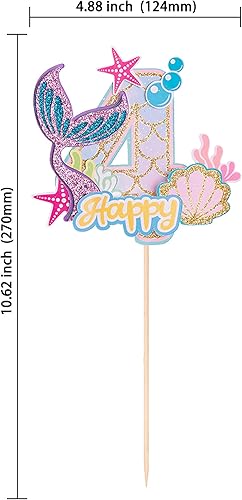 Miniatura 2 de Gyufise 1 pieza de decoración de pastel de sirena de 4 cumpleaños para niños y niñas, baby shower bajo el mar, temática de sirena, suministros de