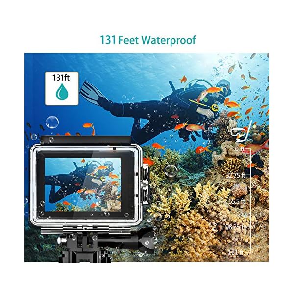 Apexcam 4K Action cam 20MP WiFi Sports Kamera Ultra HD Unterwasserkamera 40m 170 ° Weitwinkel 2.4G Fernbedienung Zeitraffer 2x1050mAh Akkus 2.0-inch LCD Bildschirm und andere – Bild 3