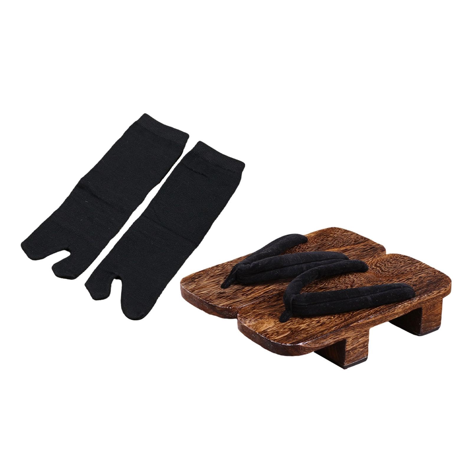 Japanese Wooden Clogs with Tabi Socks Anti Slip Indoor Outdoor Geta Slippers 440mm Black socks| Trendy | Comfortable | Fashionable | Soft Fabric-image-25