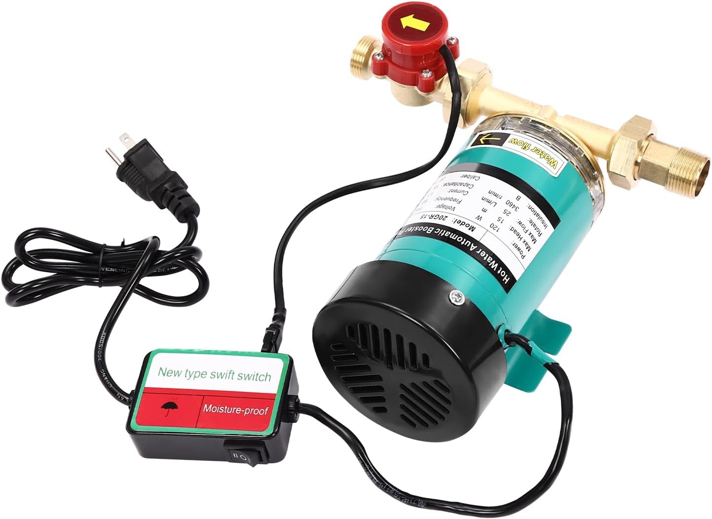 115V/60Hz Pressure Pumps, 120W Water Pressure Booster Pump, Automatic Household Shower Booster Pump with Water Flow Switch for RV Kitchen Barthroom Marine Yacht Garden (Outlet Diameter: 1")