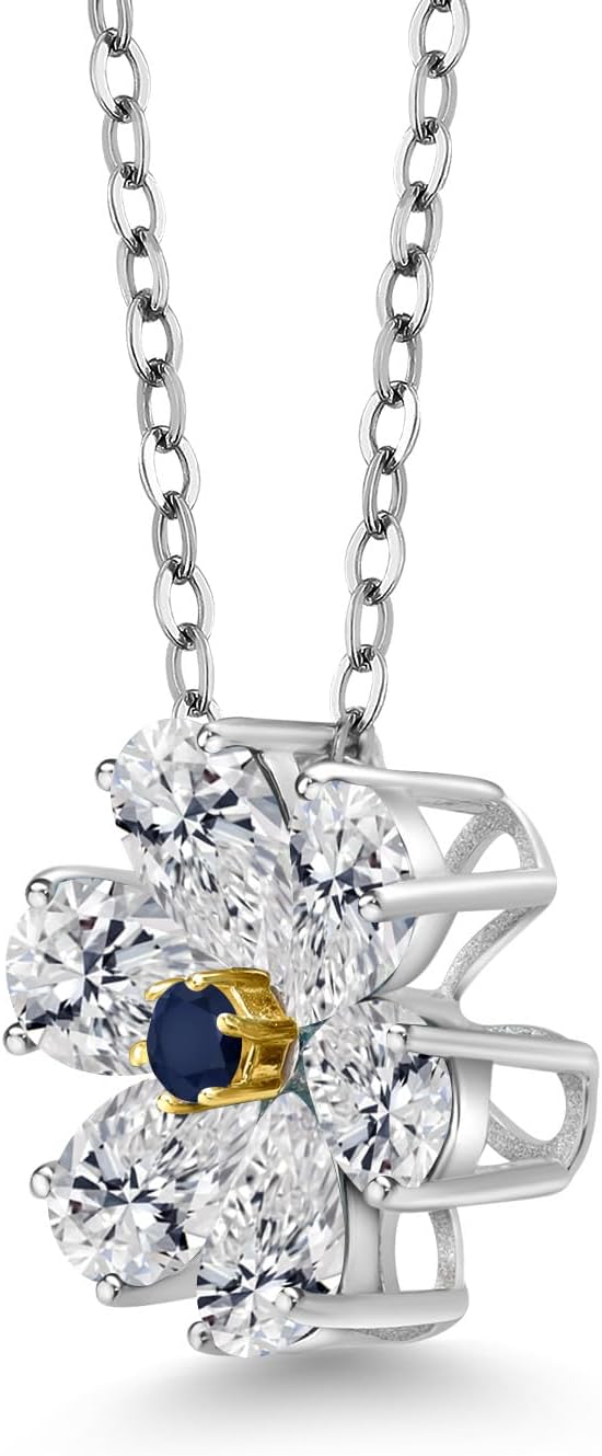 Gem Stone King 925 Silver and 10K Yellow Gold Lab Grown Diamond and Blue Sapphire Pendant Necklace for Women | 2.16 Cttw | Gemstone April Birthstone | Pear Shape 6X4MM | With 18 Inch Chain - Image 4