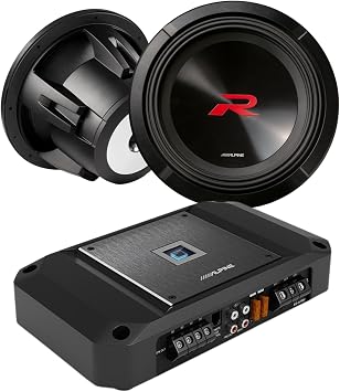 مجموعة مكبرات الصوت Alpine R2-W12D4 مقاس 12 بوصة بقوة 2250 وات ومكبر الصوت أحادي الكتلة R2-A75M بقوة 750 وات RMS نظام صوتي عالي الطاقة وعميق الجهير للسيارات