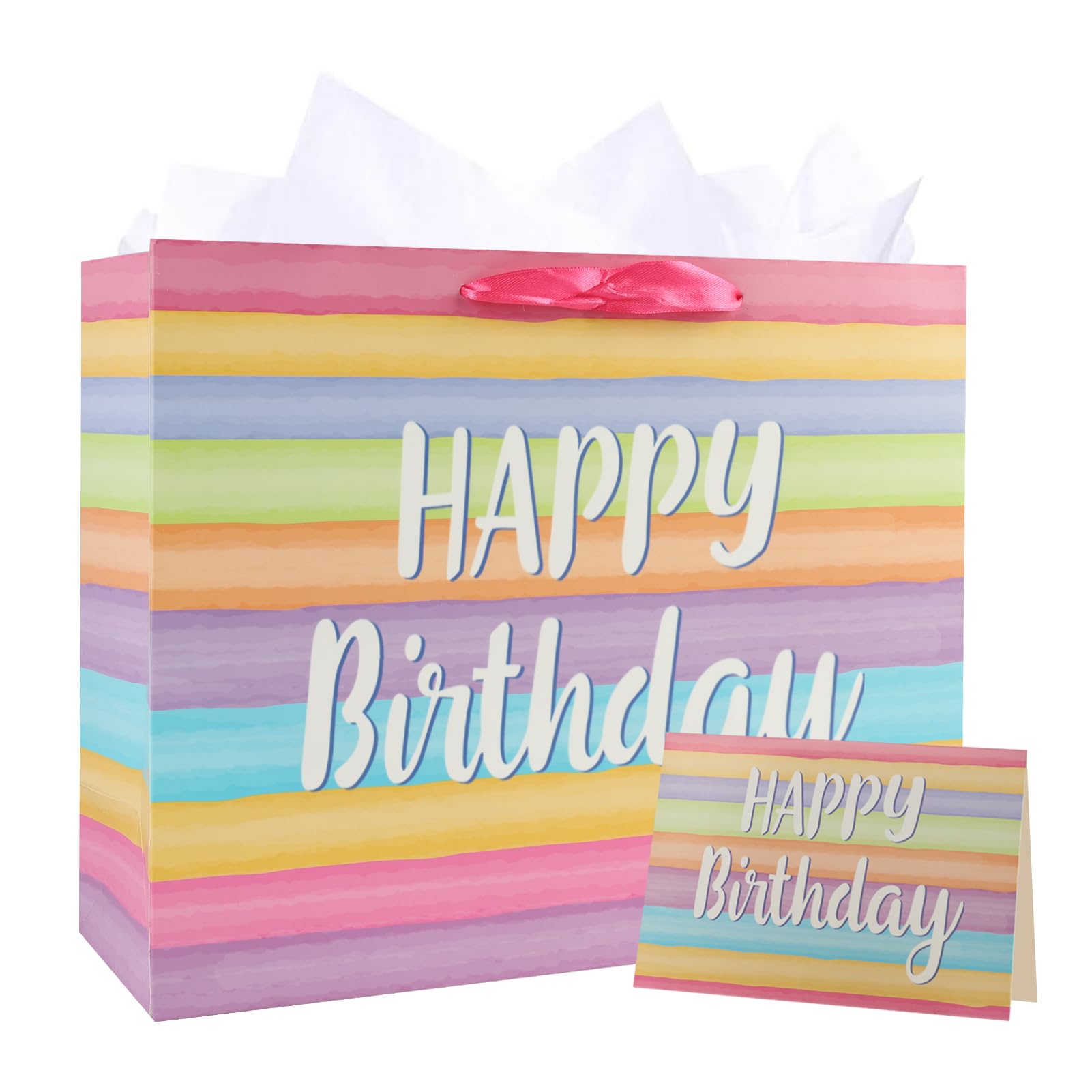 LUCTHY Large Birthday Gift Bag with Handles, 3 Tissue Papers, Card