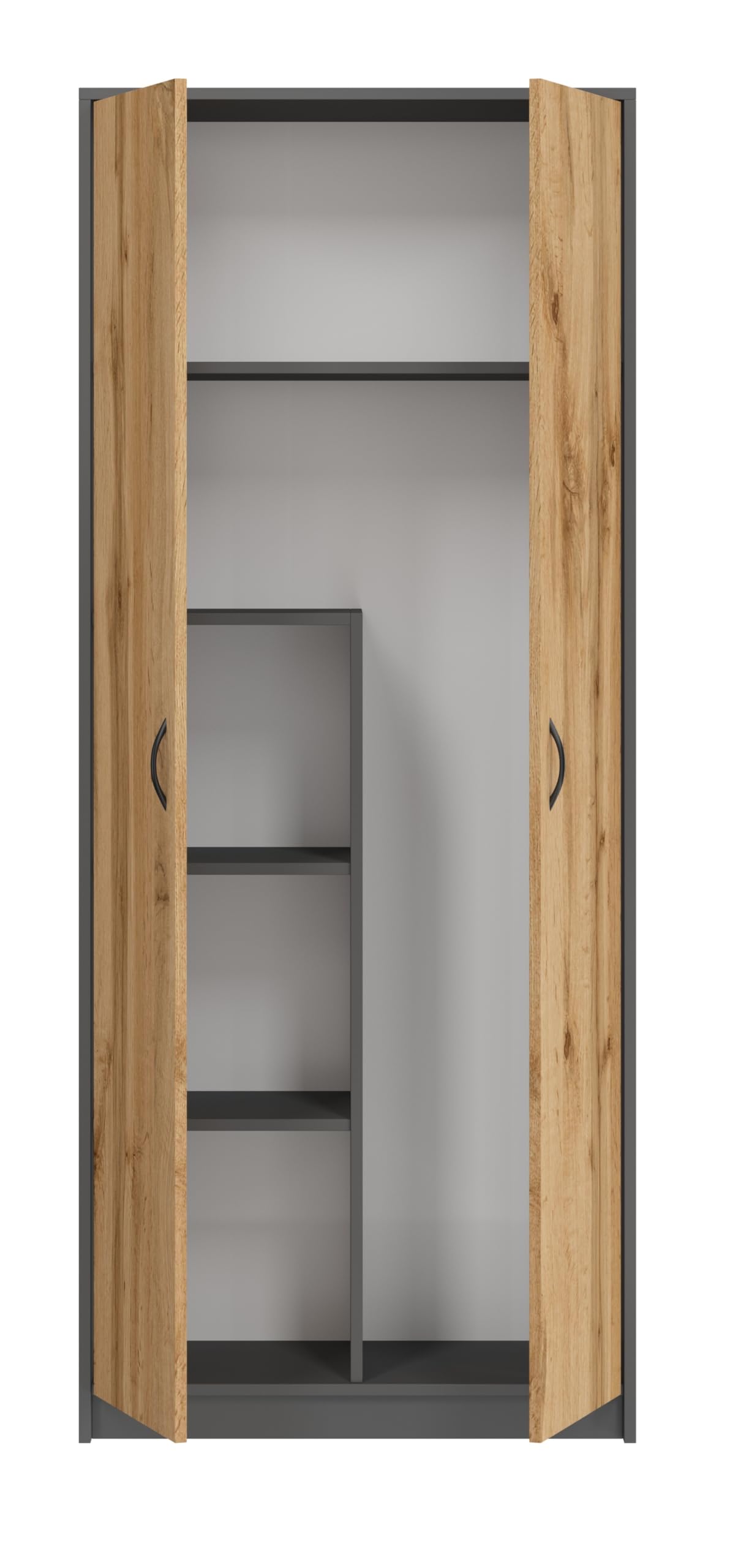BDW - Armoire à balais – Armoire de ménage – 74x35x180cm – Polyvalente pour balais, aspirateur et Produits d’Entretien – Dino Graphite/Chêne Wotan
