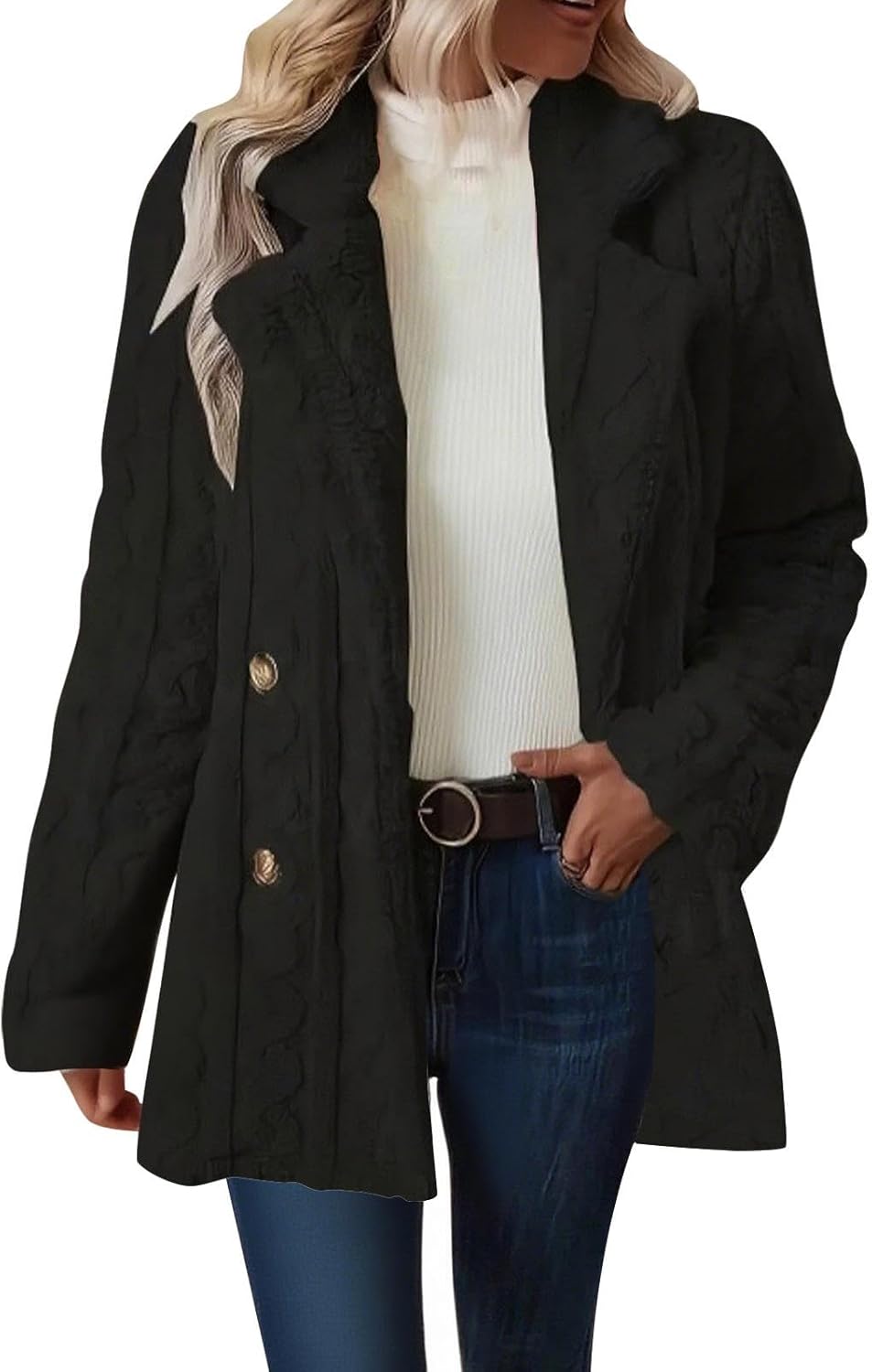 2025 Winter Women's Faux Fur Warm Outwear Jackets Double Breasted Lapel Neck Coat Fuzzy Fleece Long Cardigan Tops