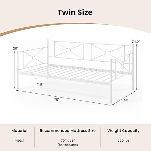 Miniatura 20 de Giantex Marco de sofá cama individual, marco de cama individual de metal con soporte de listones de metal y elegante cabecero, no necesita somier,