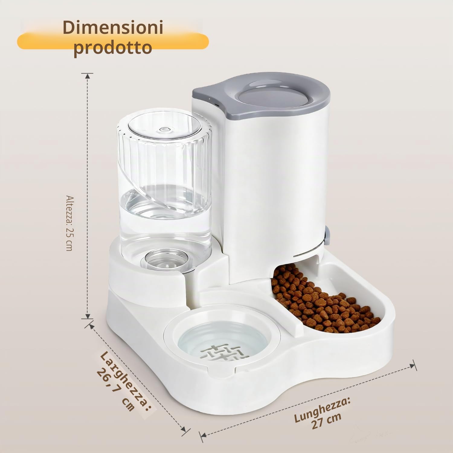 Nobleza Distributore per Gatti 2 in 1 con Fontana - Dispenser gravità Cibo 2.2L e Acqua 1L, Igienico Salvaspazio, Senza Elettricità, Design Moderno (Grigio)