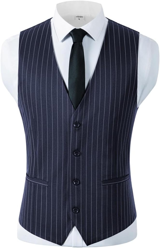 Men's Pinstripe Suit 3 Pieces Slim Fit Vintage Dinner Prom Jacket for Groomsmen Wedding