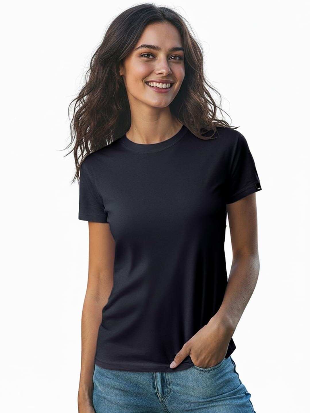 Bewakoof 243240_BK - Camiseta de manga corta con cuello redondo para mujer (paquete de 1)