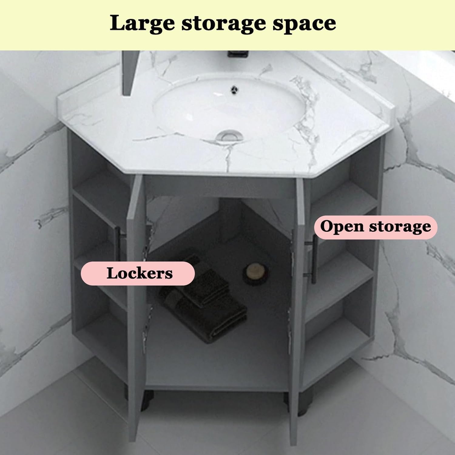 Corner Bathroom Vanity Cabinet with Ceramic Sink & Storage - Floor Standing Design for Small Spaces, 50cm (19.6in) - Perfect for Compact Bathrooms