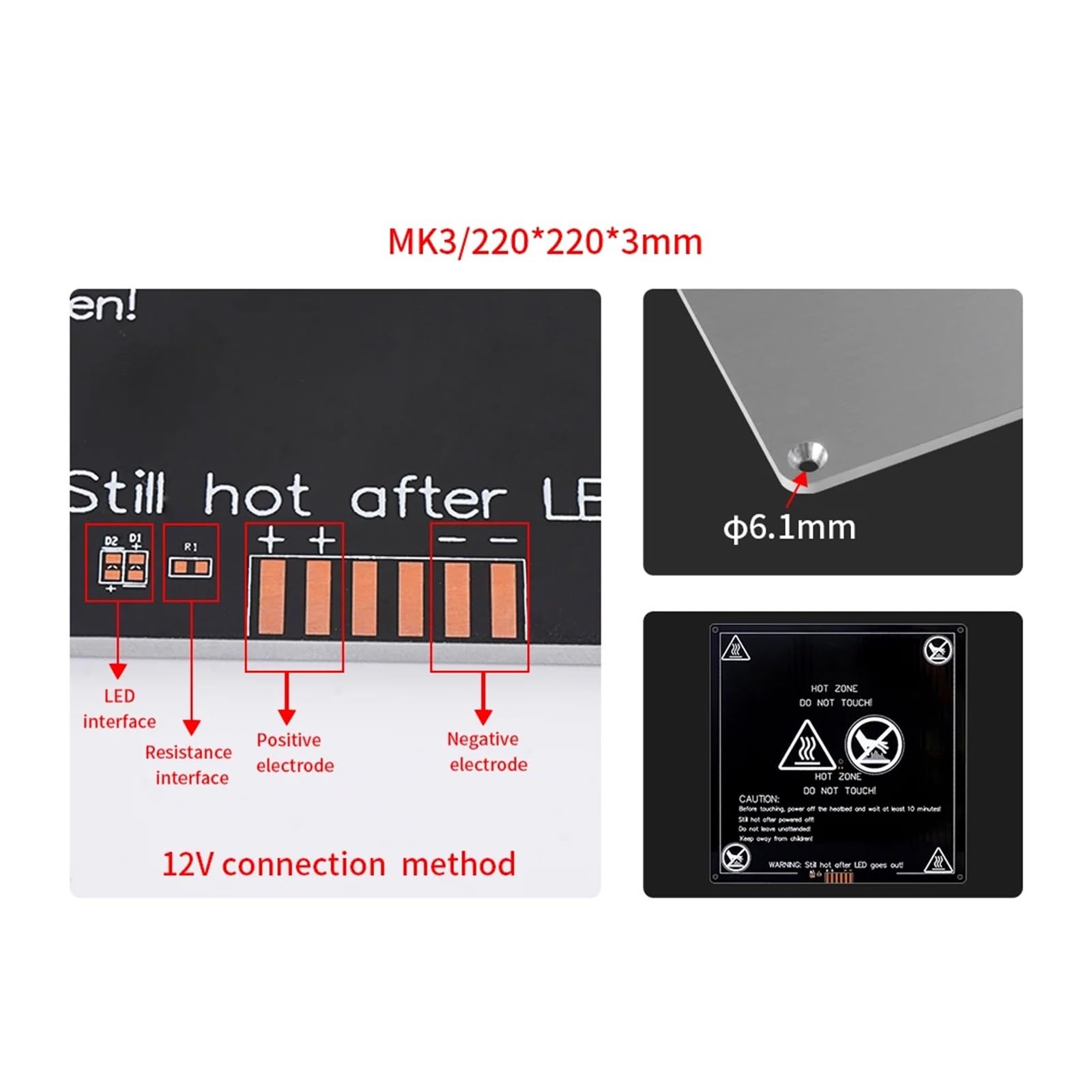 Plateau Chauffant Aluminium 200x200mm - Heatbed Pour Imprimante 3D Prusa MK3 / RepRap - Neuf
