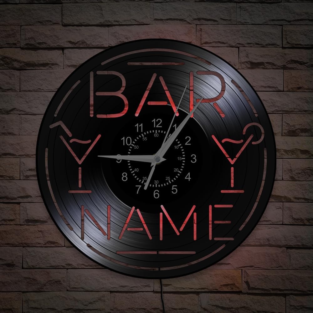 12 Inch Custom Bar Vinyl Record Wall Clock 7 Kinds of LED Color, Kitchen Wall Clock Night Light Classic Cocktails Home Bar Decor Wall Watch Clock Silent Movement for Bartender Alcohol Gift
