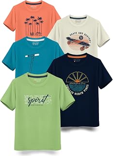 HELLCAT Boys Round Neck Printed Blended Cotton Tshirt -Combo Pack of 2 - Orange/Blue Price In India