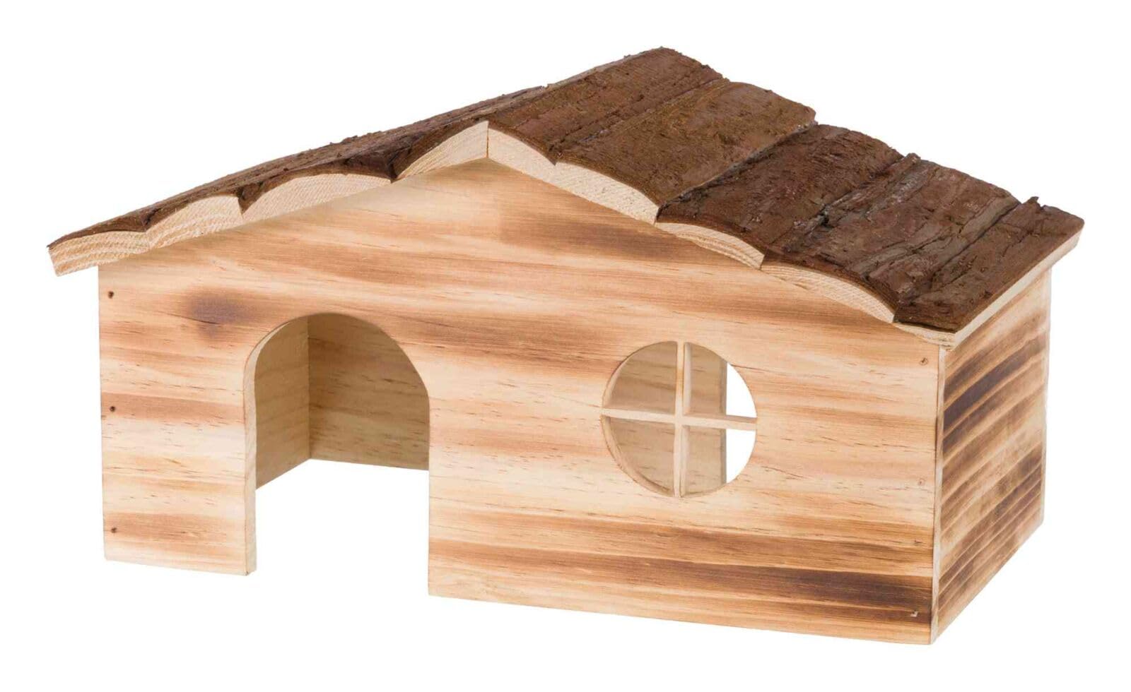 TRIXIE Cottage Ragna, a small wooden pet house with two entrances, placed on a light surface.