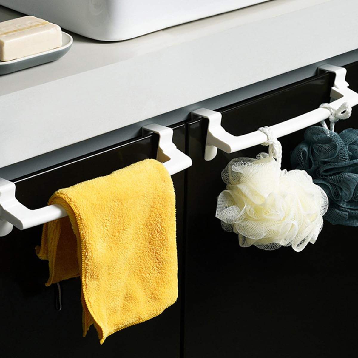 Kichvoe Over Cabinet Door Towel Rack Plastic Towel Bar Holder for Bathroom and Kitchen Clip-on Hand Organizer 4 Pack 9.44 X 2.75 X 2.36 in