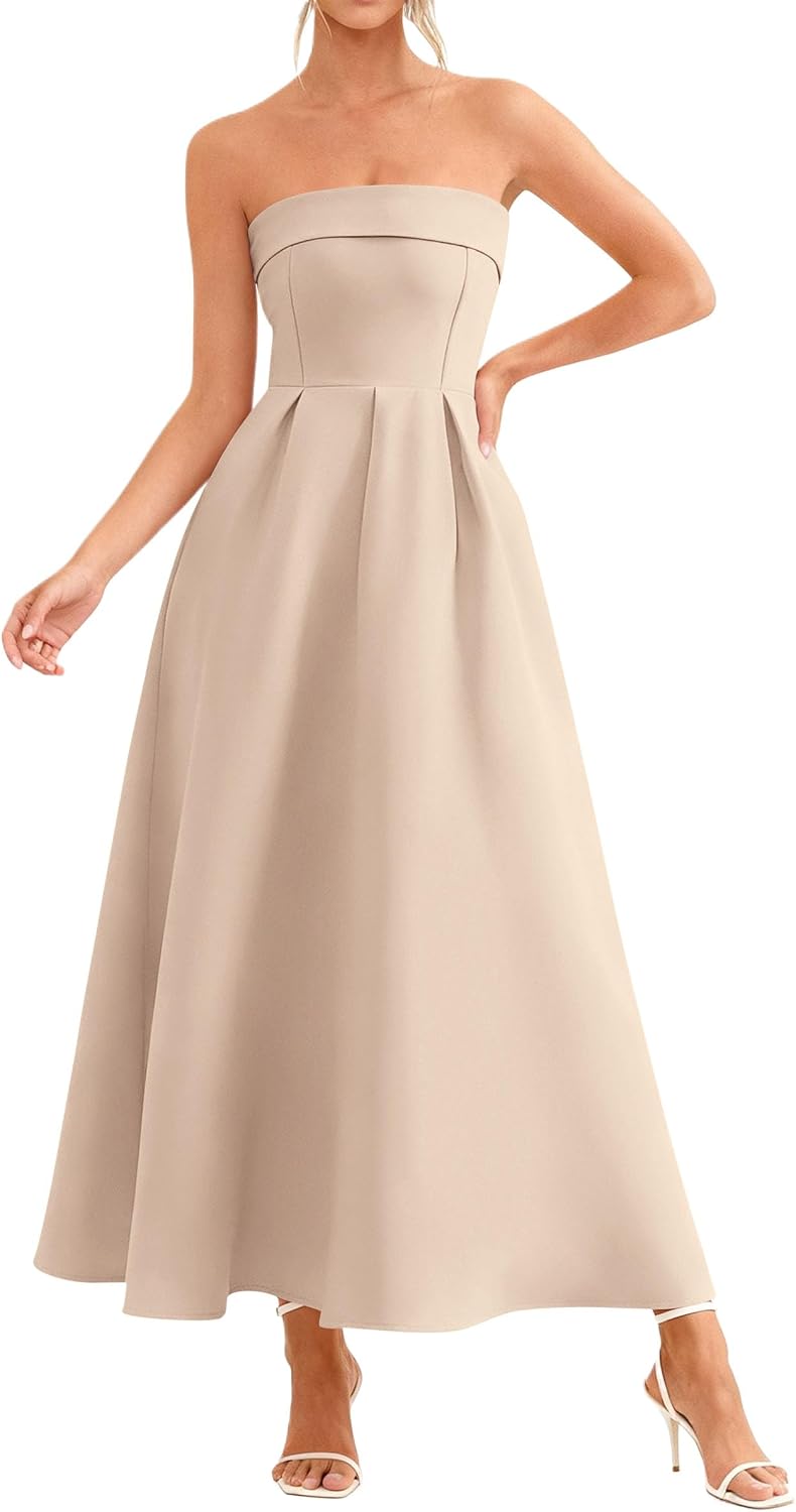 PRETTYGARDEN Cocktail Dresses for Women 2026 Summer Formal Elegant Tube Top Strapless Spring Wedding Guest Party Midi Dress