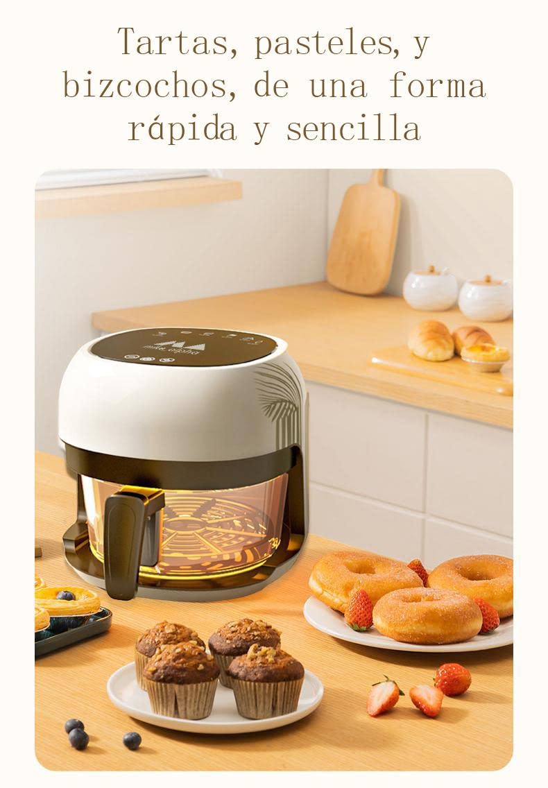 Freidora sin aceite de aire caliente inteligente de cristal, con pantalla digital táctil 3.5 litros blanca