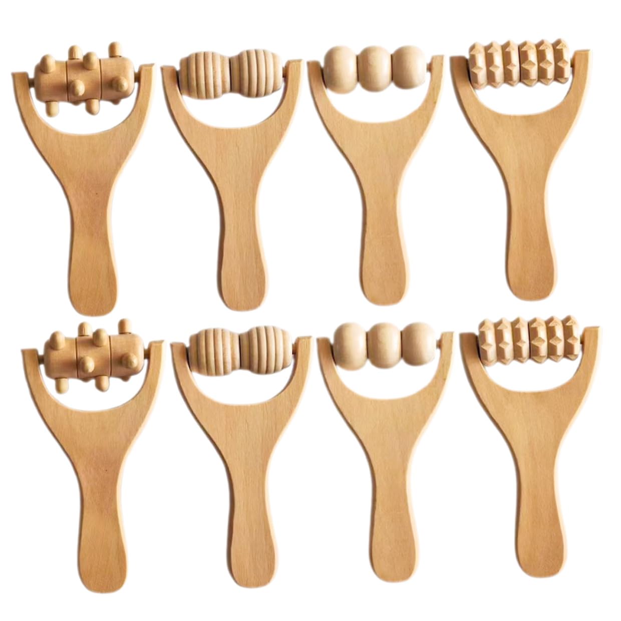 Mipcase 8 piezas Rodillo de Masaje de Madera Multifuncional para Pies Cuello Hombros y Espalda Masajeador Manual para Acupresión y Relajación Muscular Portátil