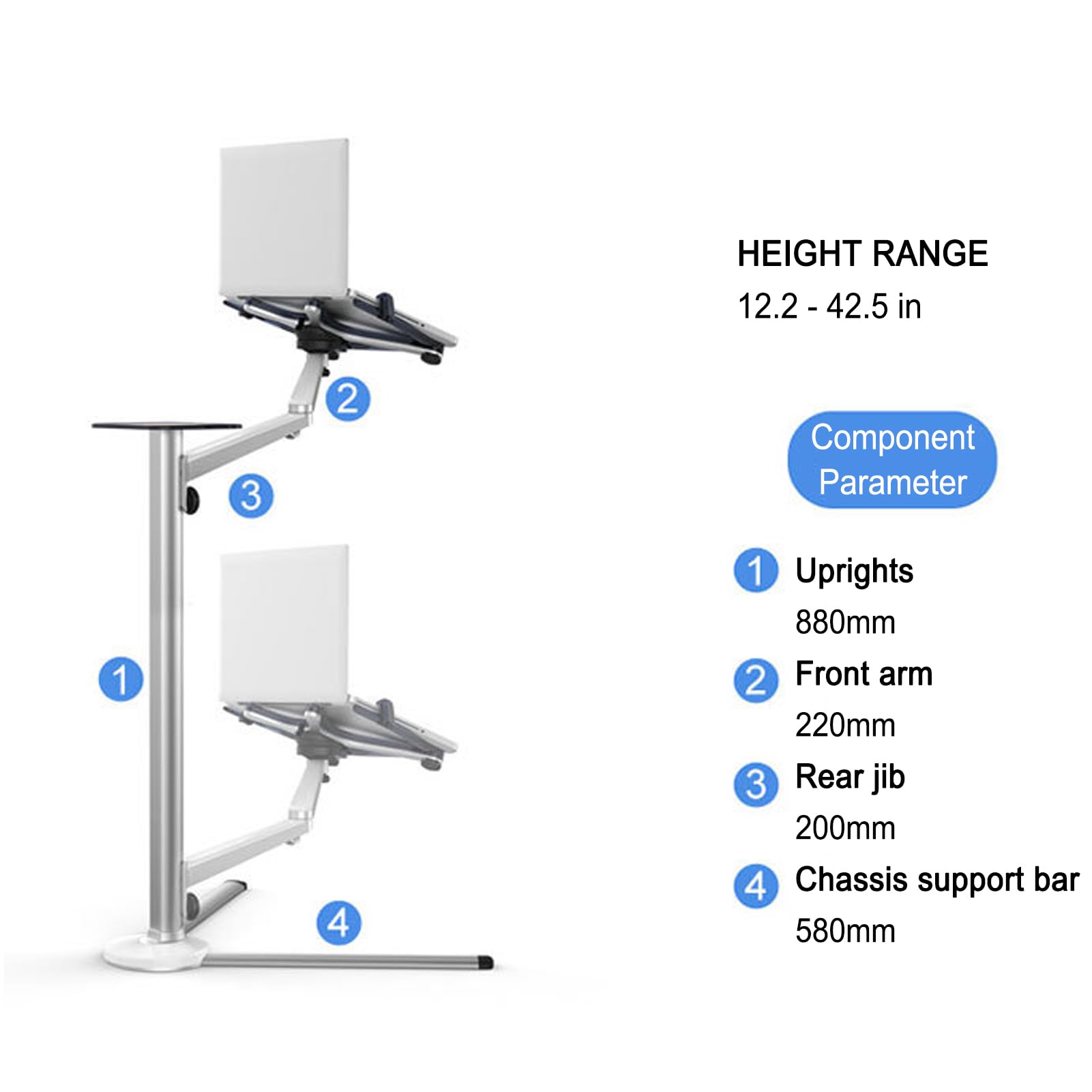 Buhelyc Universale Supporti per Tablet Pc, Supporto per Cellulari da Pavimento con Braccio in Alluminio, Mani Libere, per La Registrazione del Telefono Compatibile con Dispositivi da 7"-13", Argento