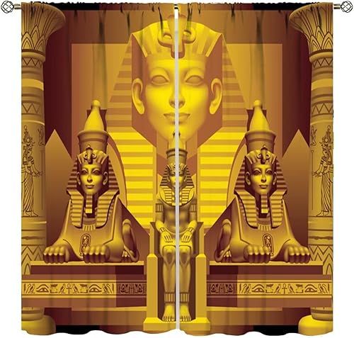 Cortinas egipcias, faraón egipcio antiguo, esfinge, pirámide sagrada, cortinas con estampado dorado para dormitorio, sala de estar, bolsillo para