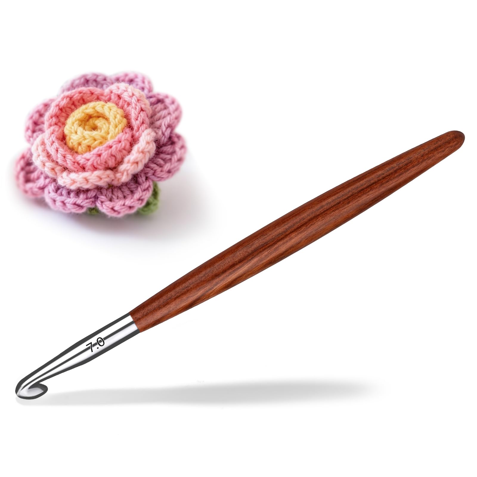 Lunarm Crochet Hook 7.0mm Ergonomic Crochet Aluminum Hook Wood Handle
