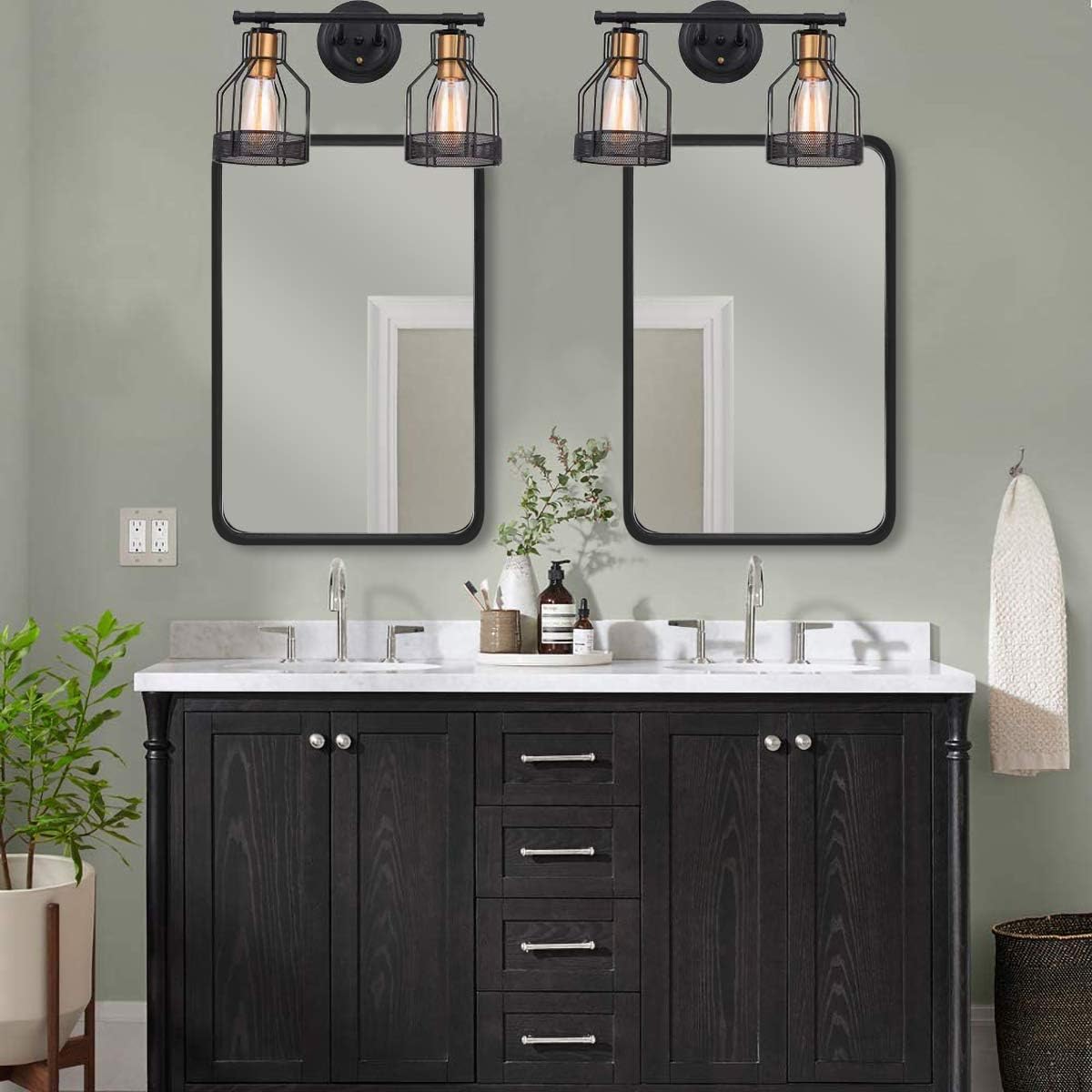 LEORISO 16 x 24” Black Bathroom Mirror for Wall, 1.3” Metal Frame Rectangle Mirror, Wall-Mounted Mirror Hangs Horizontal Or Vertical : Home & Kitchen