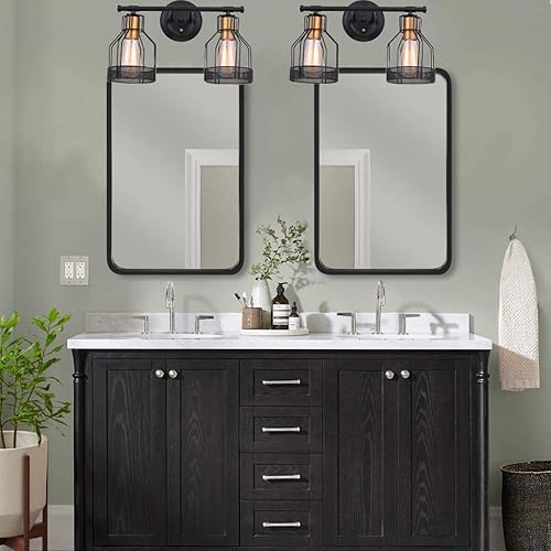 Miniatura 7 de Espejo de baño negro de 16 x 24 pulgadas para pared, espejo rectangular con marco de metal de 1.3 pulgadas, espejo montado en la pared para colgar