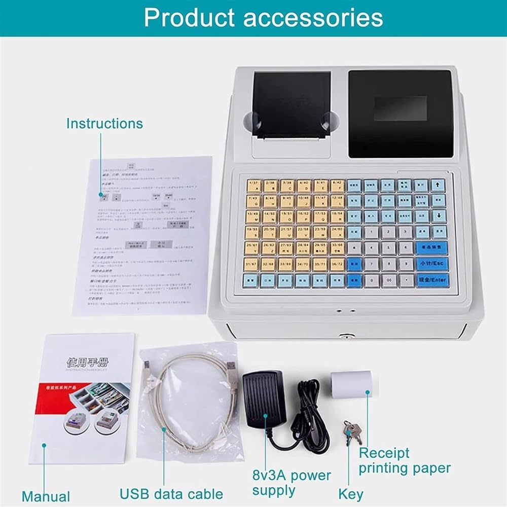 Caisse enregistreuse électronique avec Caisse de réception, Caisse enregistreuse système POS, avec 81 Touches et Affichage LED for détaillant, supermarché, épicerie