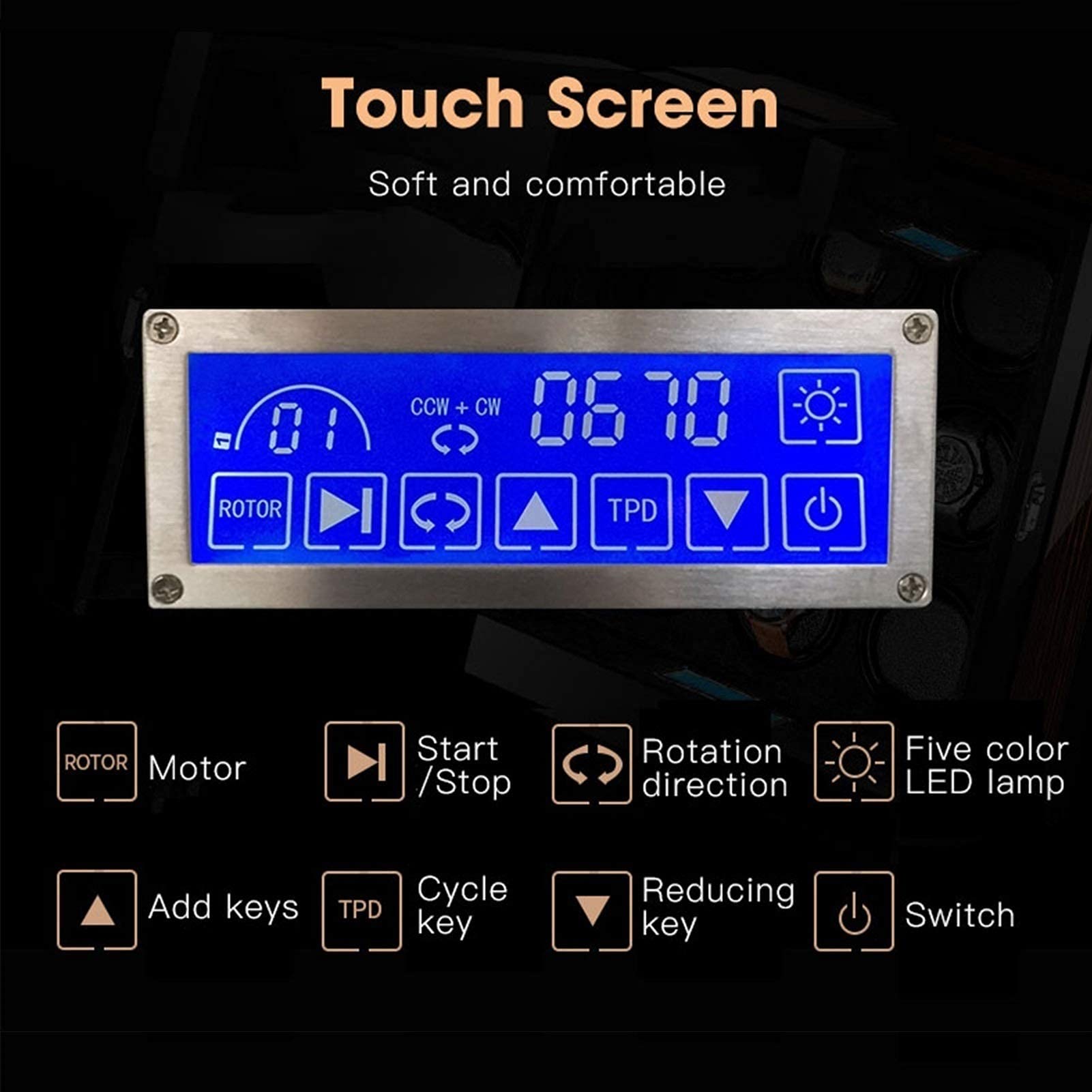 Rotomat do 2 zegarków automatycznych, cichy silnik, ekran LCD