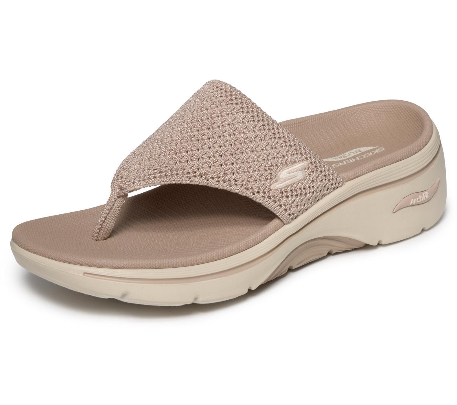 Skechers Women's Beige Go Walk Arch Fit 2.0 Textile Taupe Standard Sandals Uk Size 8