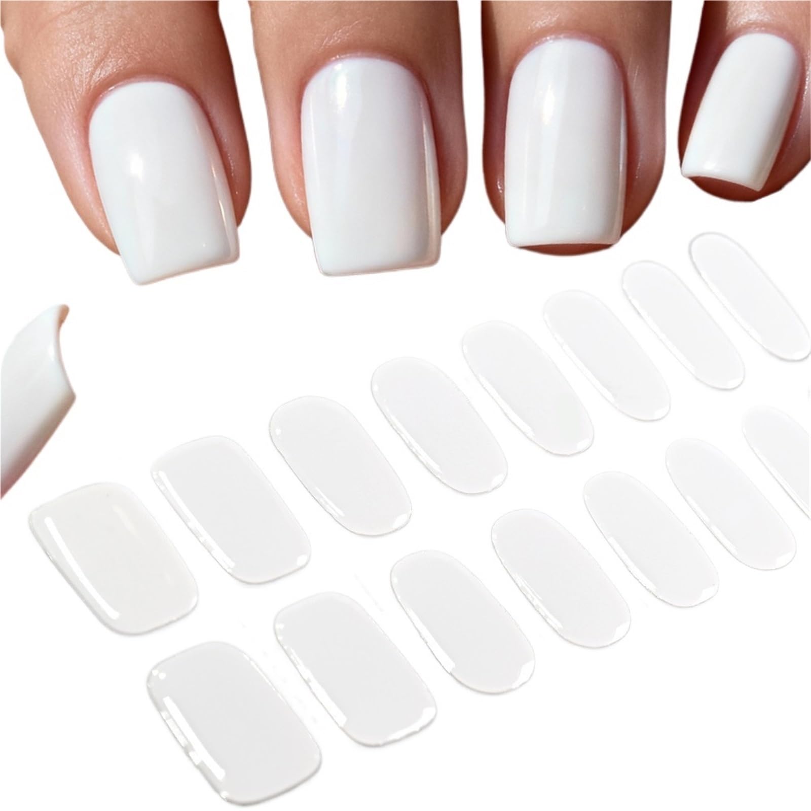 5Pcs Glitter Gold Nail Strips - Semi-Cured Self-Adhesive Full Wraps for Gel Nails with Nail File(White)
